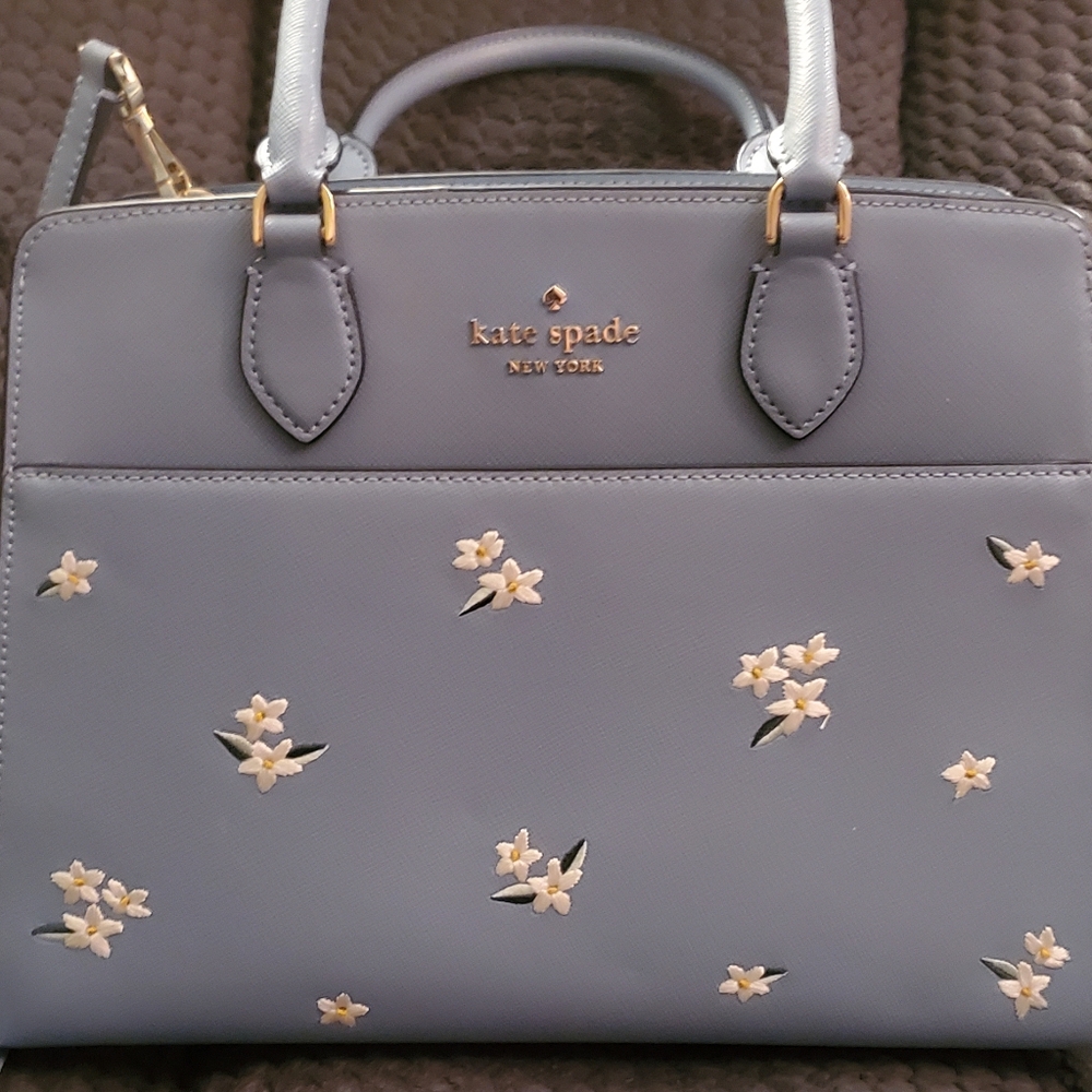 Kate Spade Floral Embossed Madison Med Satchel in Blue/white, like New!